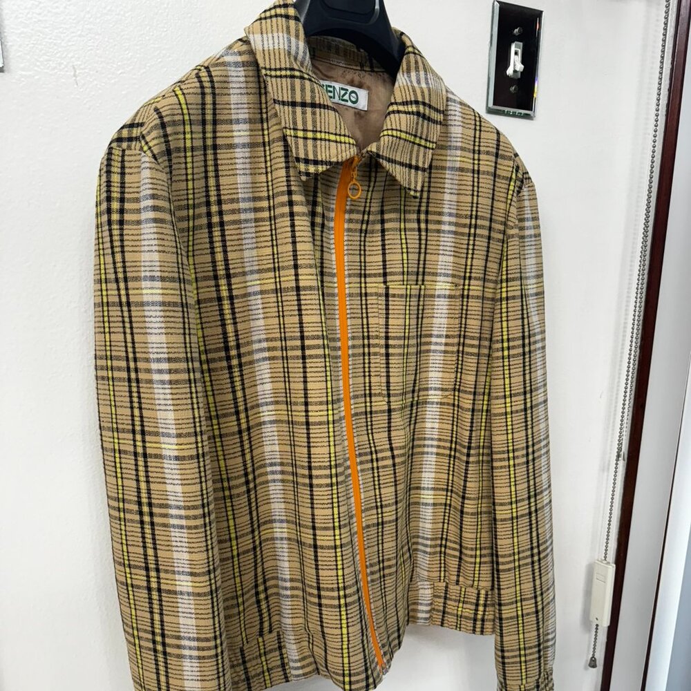 KENZO "Burberry Check"-style pattern Contrast Zip Jacket in YLW/TAN (fits SM)